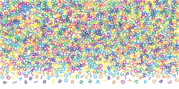 Concept of school background. Colorful childish falling letters of English language. Foreign languages study concept. Back to school banner .