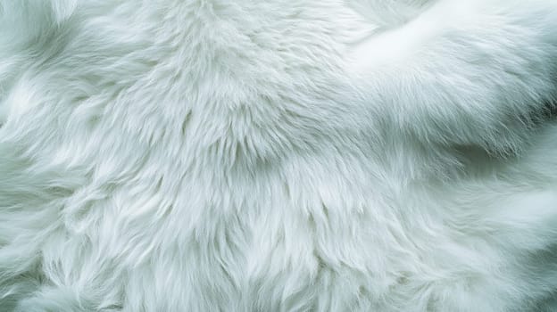 The close-up view reveals a soft, fluffy white fur texture with varying lengths and gentle waves. The natural light accentuates the texture, creating a cozy and inviting look.