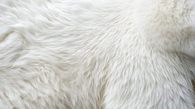 The image features a close-up of fluffy white fur, highlighting its soft texture and natural sheen. The light accentuates the individual strands, creating a comforting and warm appearance.