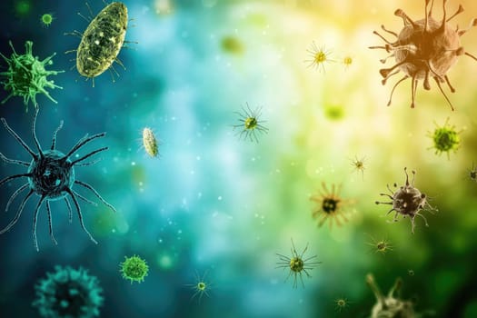Explore a vibrant microscopic world filled with various bacteria and viruses in stunning detail, showcasing the intricate beauty of microorganisms and their vital roles in science and health.