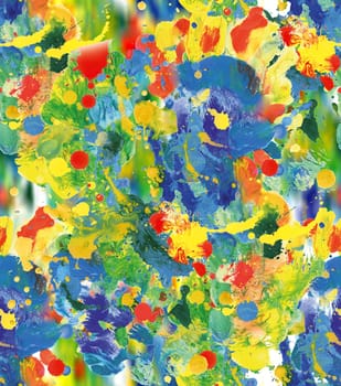 Seamless pattern with abstract creative blots and splashes painted with gouache for paint box design