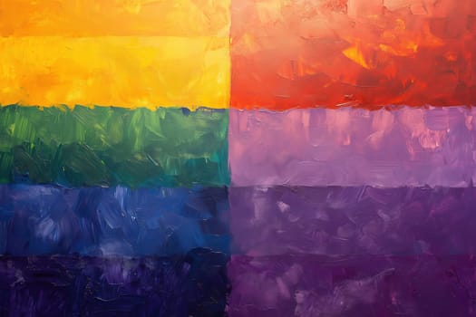 This artwork showcases a colorful abstract design divided into four segments, each filled with vibrant shades representing pride, evoking a sense of inclusivity and celebration.
