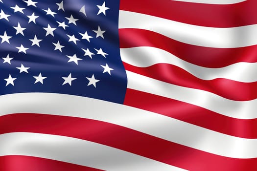 The American flag flutters gently in the wind, showcasing its iconic red and white stripes along with a blue field filled with white stars, representing unity and freedom across the nation.