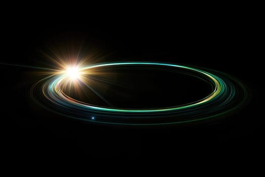 Stunning visualization of a vibrant light burst surrounded by circular trails, creating a sense of energy and movement ideal for abstract art and digital design projects.
