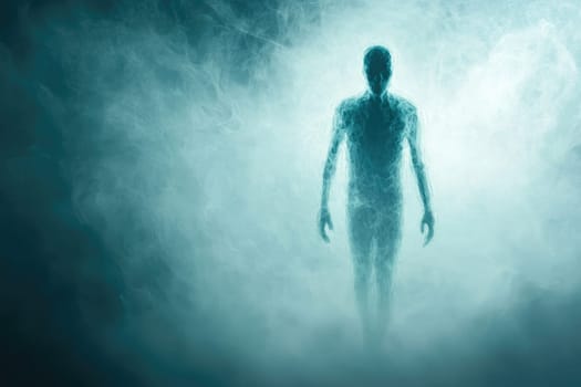 A captivating silhouette emerges from a misty background, creating a sense of mystery and contemplation. This ethereal image invites reflection and exploration.