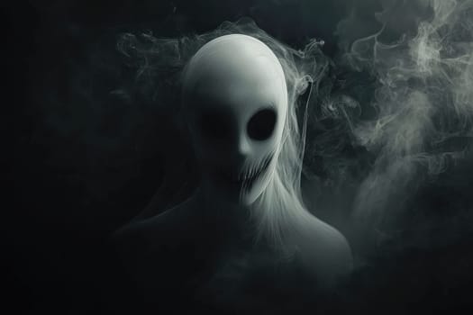 A mysterious and haunting figure looms in dark smoke, evoking feelings of fear and unease. This chilling image captivates with its surreal representation of the unknown and unseen.