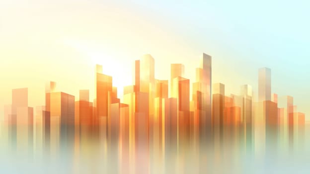 modern city skyline with tall glass buildings reflecting sunlight.