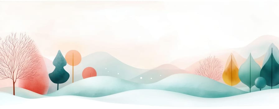 Abstract winter landscape with trees and hills, evoking tranquility.