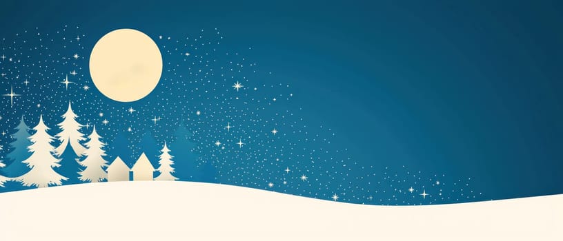 serene moonlit night with snow covered trees and peaceful landscape.