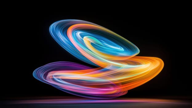vibrant series of light trails in neon colors swirling gracefully.