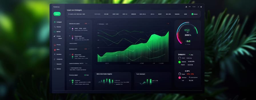 Data visualization dashboard with green accents and graphs.