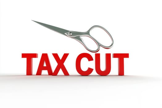 3D rendering text display tax cut with scissors.
