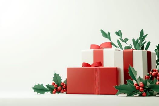 Many different Christmas gifts on isolated white background..