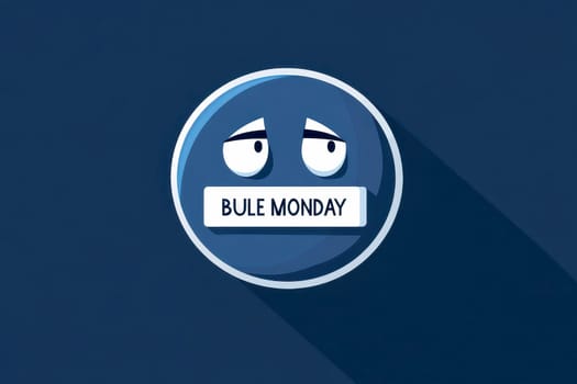 flat graphic pictogram of sad face with display BULE MONDAY text..