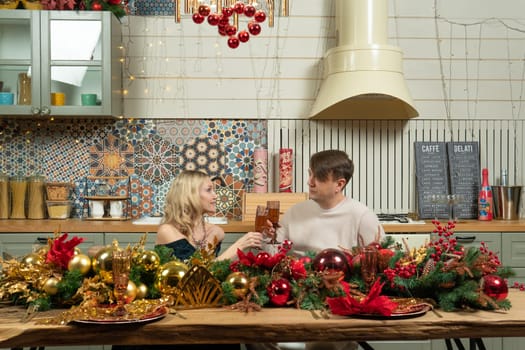 family kitchen woman wife romantic christmas love home couple relationship man husband caucasian