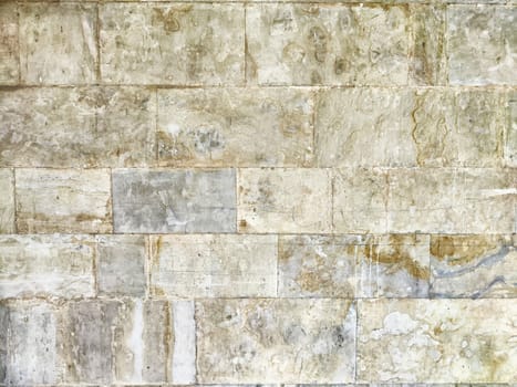 A detailed view of a stone wall showcasing diverse textures and muted colors.
