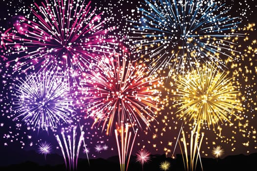 Stunning display of colorful fireworks lighting up the night sky, creating a vibrant and festive atmosphere perfect for celebrations and special events.