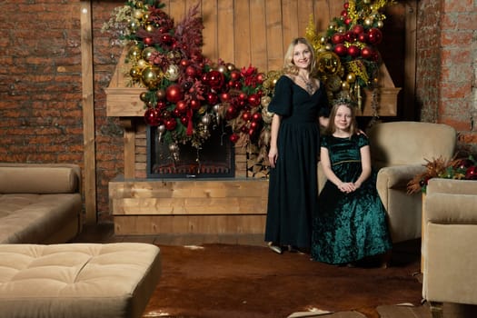 tree girl winter family background holiday xmas woman gift christmas people fireplace child new year