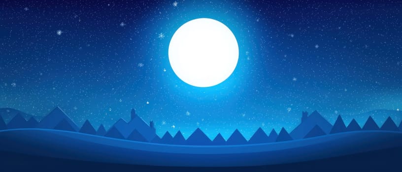 serene moonlit night with bright full moon illuminating starry sky.