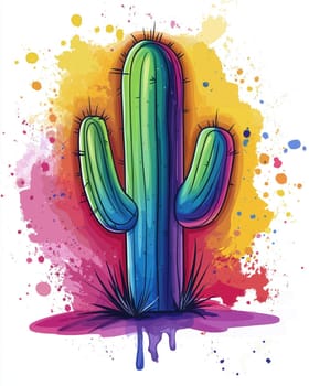 Illustration colorful cactus on abstract background. Selective focus.