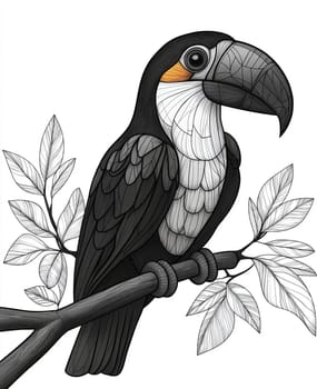 Illustration for children, toucan on a white background. Selective focus.