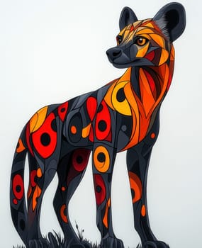 Illustration for children, thoughtful hyena on a white background.