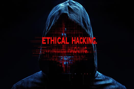 Ethical hacking concept with faceless hooded male person. Computer security concept. High quality illustration