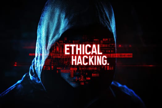 Ethical hacking concept with faceless hooded male person. Computer security concept.