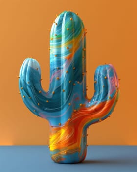 3d colorful cactus on abstract background. Selective focus.