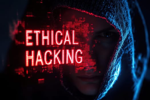 Ethical hacking concept with faceless hooded male person. Computer security concept.