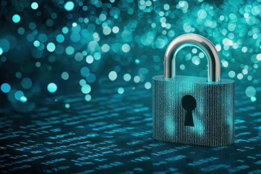 Digital padlock with keyhole icon on glowing background, symbolizing security and protection.