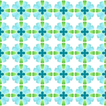 Ethnic hand painted pattern. Green authentic boho chic summer design. Textile ready marvelous print, swimwear fabric, wallpaper, wrapping. Watercolor summer ethnic border pattern.