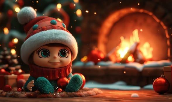 Cartoon, little elves celebrate Christmas at home. Selective focus.