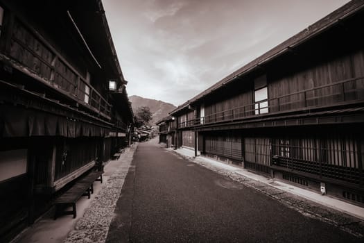 TSUMAGO, JAPAN - SEPTEMBER 20, 2024: The historic village of Tsumago at night in Gifu Prefecture near the town of Nakatsugawa in Japan