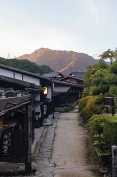TSUMAGO, JAPAN - SEPTEMBER 20, 2024: The historic village of Tsumago at night in Gifu Prefecture near the town of Nakatsugawa in Japan