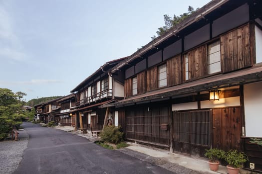 TSUMAGO, JAPAN - SEPTEMBER 20, 2024: The historic village of Tsumago at night in Gifu Prefecture near the town of Nakatsugawa in Japan