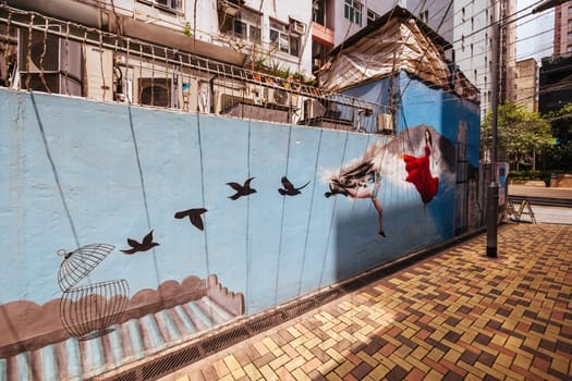 SAI YING PUN, HONG KONG - SEPTEMBER 28, 2024 - Sai Ying Pun's ARTLANE in Hong Kong on a cloudy autumn day.