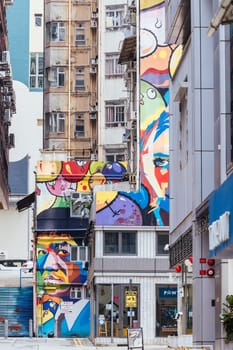 SAI YING PUN, HONG KONG - SEPTEMBER 28, 2024 - Sai Ying Pun's ARTLANE in Hong Kong on a cloudy autumn day.