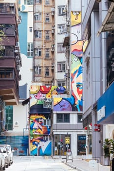 SAI YING PUN, HONG KONG - SEPTEMBER 28, 2024 - Sai Ying Pun's ARTLANE in Hong Kong on a cloudy autumn day.