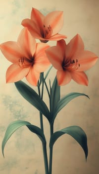 Delicate amaryllis flowers on a light background, in vintage style. Selective focus.