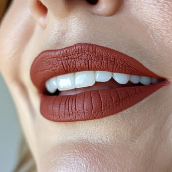 Close-up of a woman's lips. Bright lipstick is applied to her lips. High quality photo