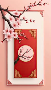 2025 year of the snake chinese new year. 3d render . Fine envelope for chinese new year celebrations and festive occasions.Vertical shot, ideal forsocial media stories background. AI generated.