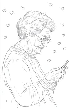 An elderly woman with a phone in her hands on a white background. High quality photo