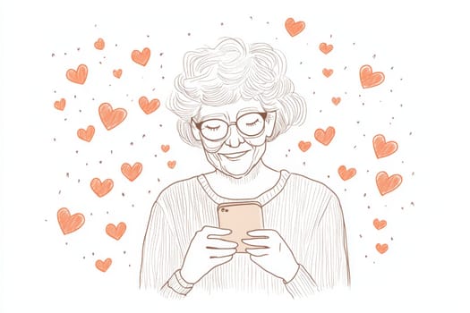 An elderly woman with a phone in her hands on a white background. High quality photo