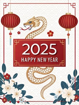 Chinese new year 2025 The year of the Snake. Lunar year of Snake illustration and design on white background. Happy New Year