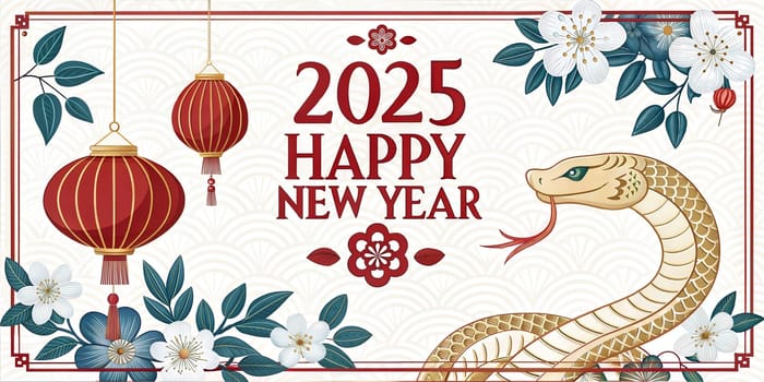 Chinese new year 2025 The year of the Snake. Lunar year of Snake illustration and design on white background. Happy New Year