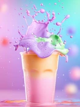 Colorful smoothie splash in cup creates vibrant and refreshing scene.