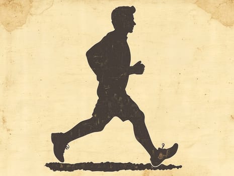 Silhouette of a man jogging, set against a textured, aged paper background, evoking a retro and nostalgic style.