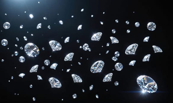 A black background with numerous diamonds of varying sizes falling from the top and disappearing into the darkness below.