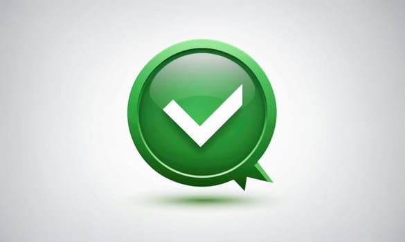 A green, glossy speech bubble with a white checkmark inside. The bubble is in the center of the image against a white background.